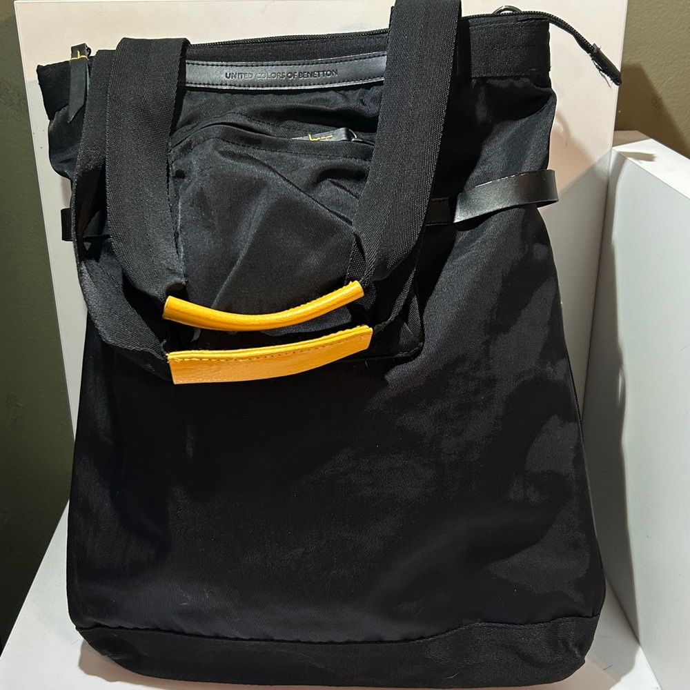 United Colours of Benetton Black Tote Bag with Yellow handles UNISEX